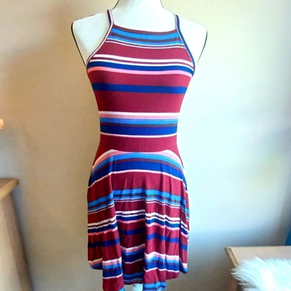 Hollister striped crossed in back straps Dress Sz XS